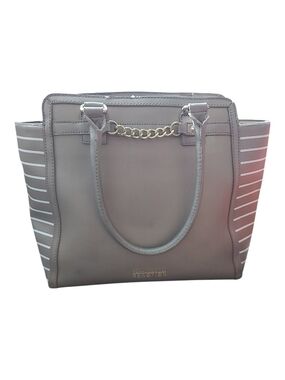 Kenneth Cole Reaction Gray Striped Tote Bag with Chain Detail & Shoulder Strap